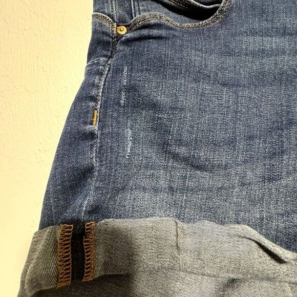 H&M & Denim Shorts Low Waist Dark Medium Blue Jeans Cuffed Cut Off Women sz 10 - Picture 7 of 11